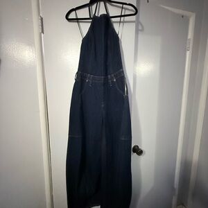 Abercrombie & Fitch Dark Indigo Halter Denim Jumpsuit